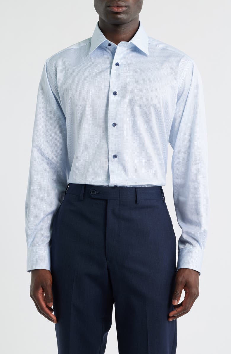 David Donahue Regular Fit Micro Geometric Print Dress Shirt, Main, color, White/Blue