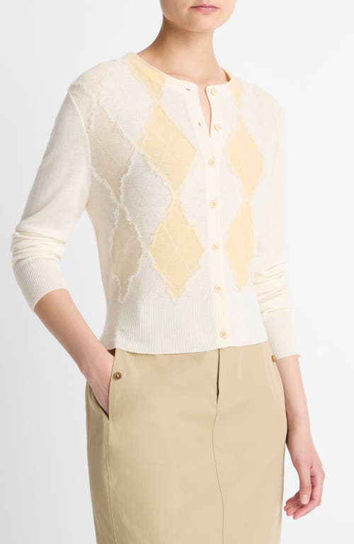 Vince Hand Cut Argyle Cardigan In Yellow