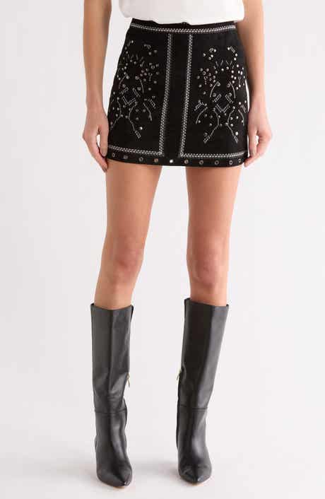 matty m. Embroidered Suede Miniskirt