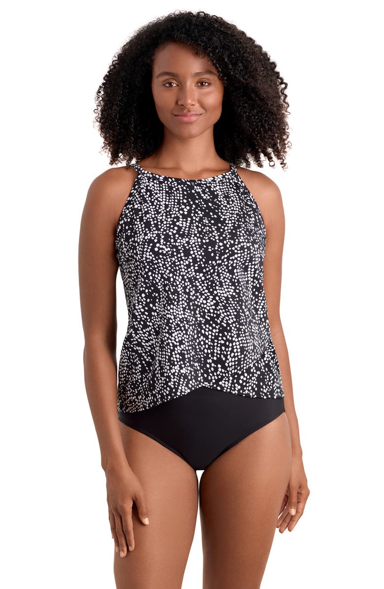 ShapeSolver High Neck Tankini Plus Size Swimsuit Top, Main, color, Pebble Beach