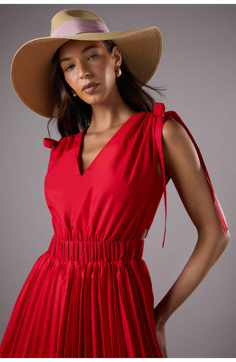 Coast Tie Shoulder Pleated Cotton Dress, Alternate, color, Red