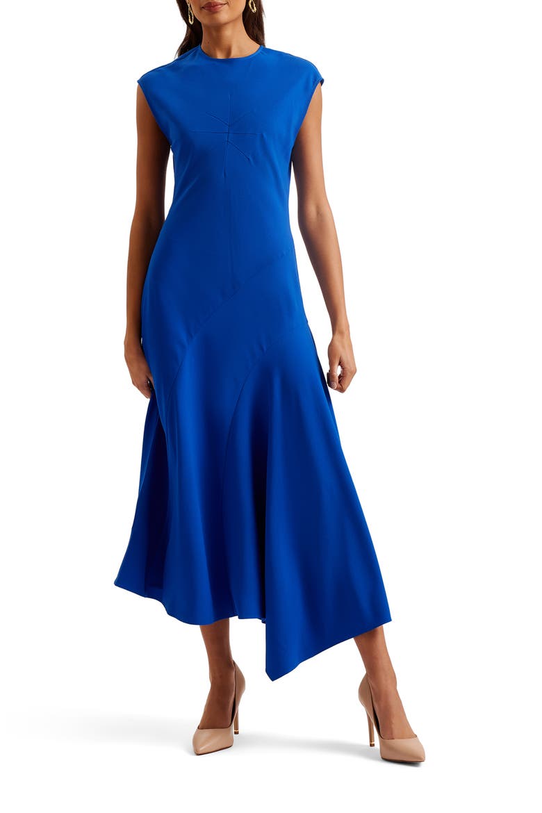Isparta Cap Sleeve Asymmetric Midi Dress, Main, color, MID BLUE