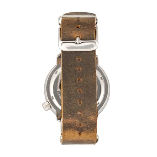 Morphic M74 Series Leather-band Watch W/magnified Date Display In Brown/black & Gold/black