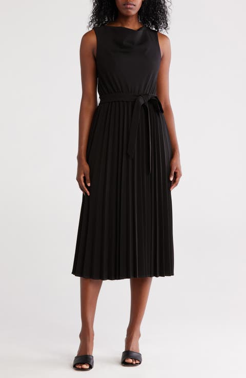 Cowl Neck Sleeveless Pleated A-Line Dress
