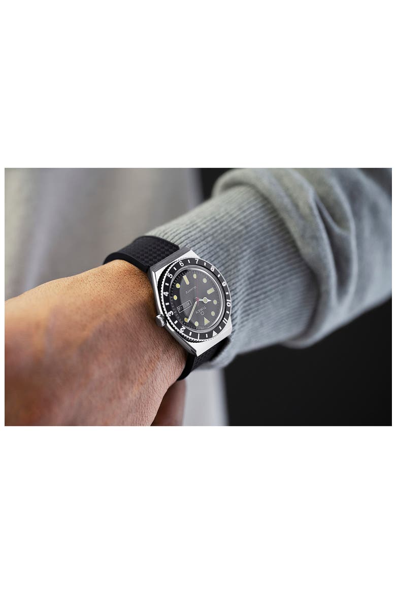 Q Timex Silicone Strap Watch, 38mm, Alternate, color, SILVER/ BLACK/ BLACK
