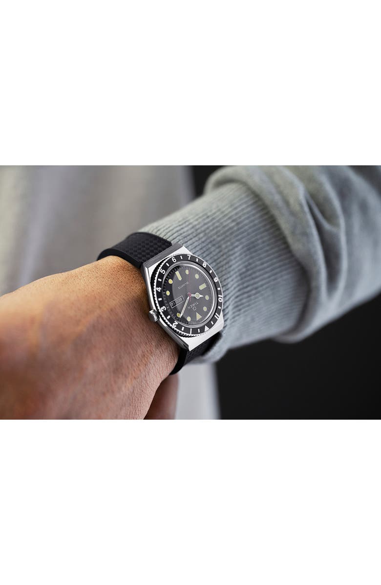 Timex<sup>®</sup> Q Timex Silicone Strap Watch, 38mm, Alternate, color, Silver/ Black/ Black