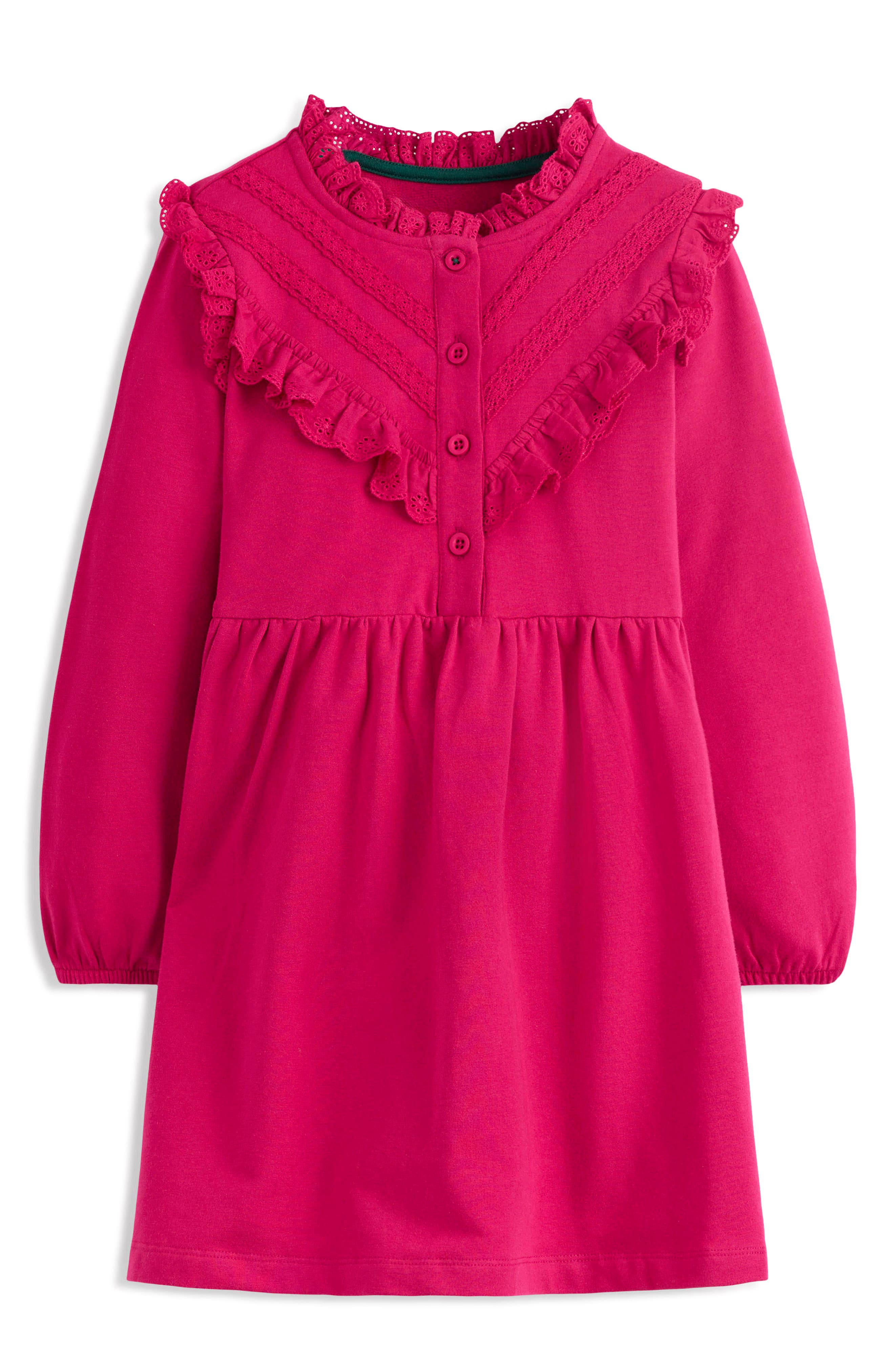 Mini Boden Kids' Ruffle Accent Long Sleeve Cotton Sweatshirt Dress