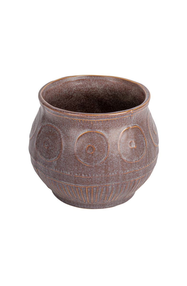 Storied Home Debossed Stoneware Planter with Pattern and Reactive Glaze, Main, color, Purple