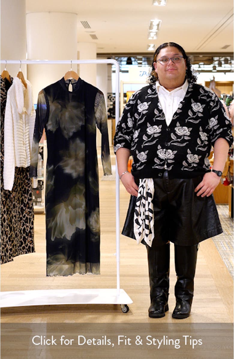 Peace Lily Mock Neck Long Sleeve Mesh Midi Dress, sales video thumbnail