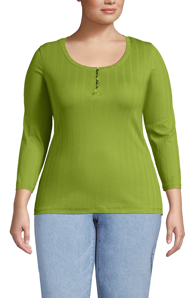 Lands
 End 3/4 Sleeve Variegated Micro Rib Henley, Alternate, color, Winter Pear
