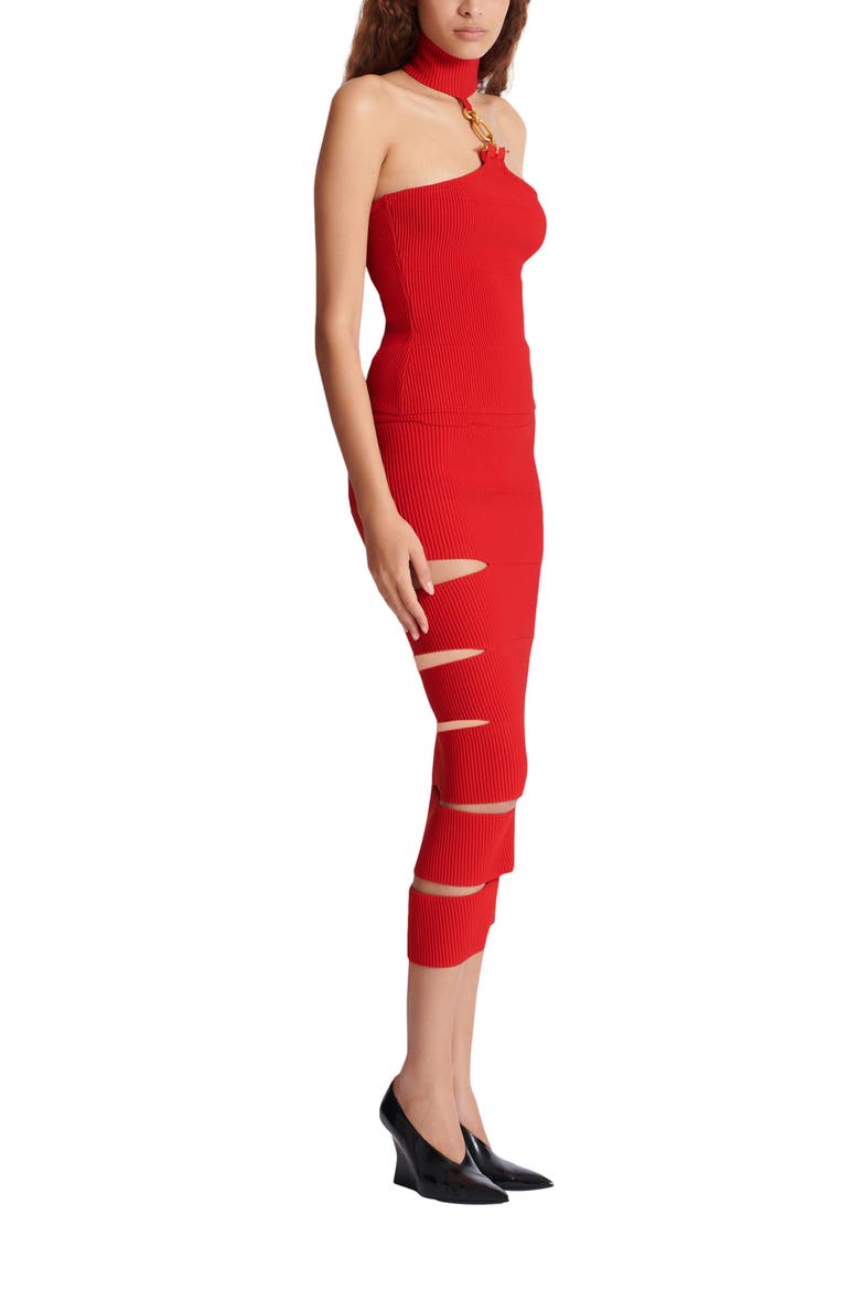 Sleeveless knit top with embellished detail, Main, color, red