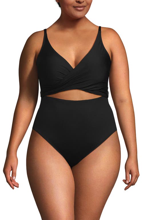 Lands' End Wrap Monokini High Leg One Piece Swimsuit In Black