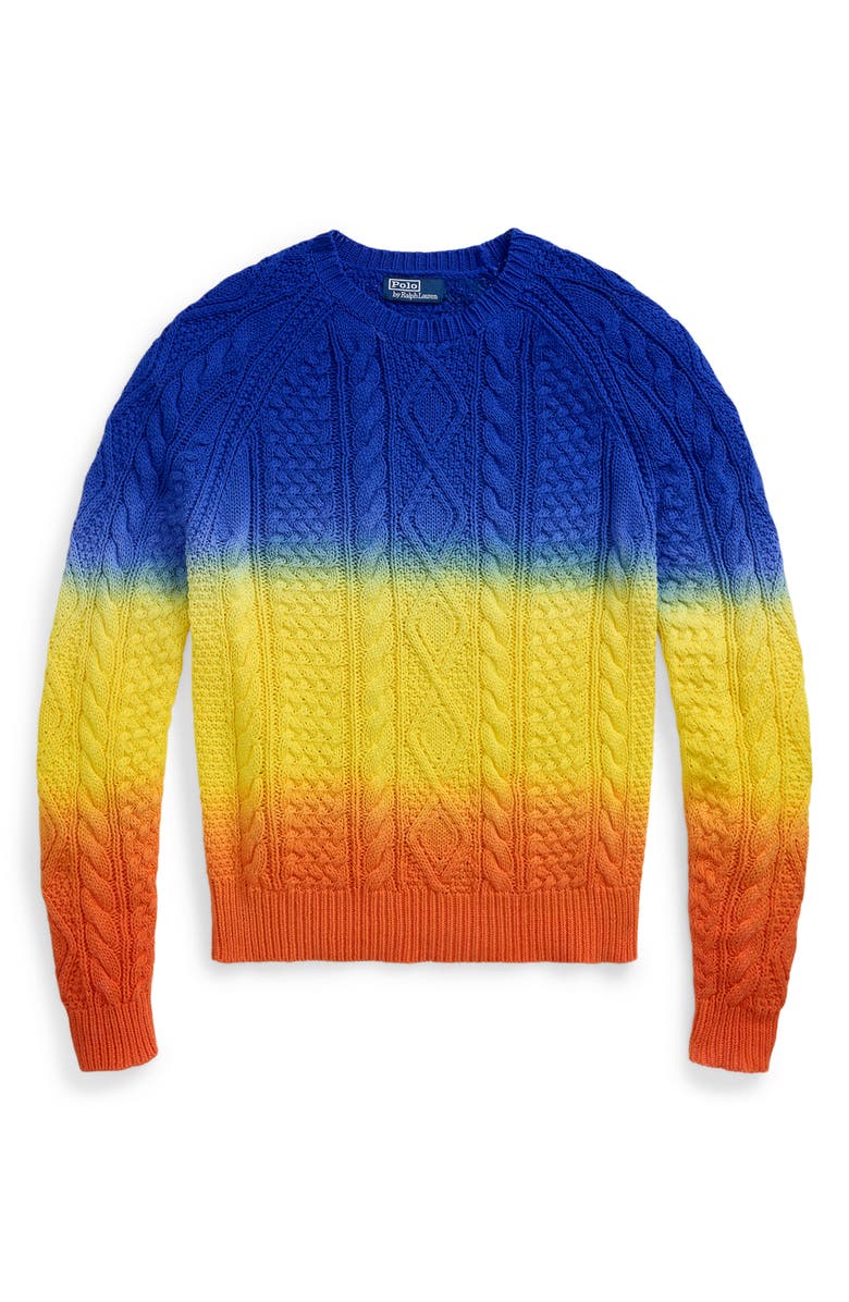 Polo Ralph Lauren Ombré Cable Cotton Crewneck Sweater, Alternate, color, 