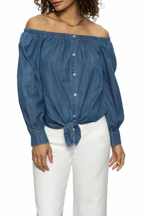 Sanctuary Off the Shoulder Ballet Tie Long Sleeve Shirt