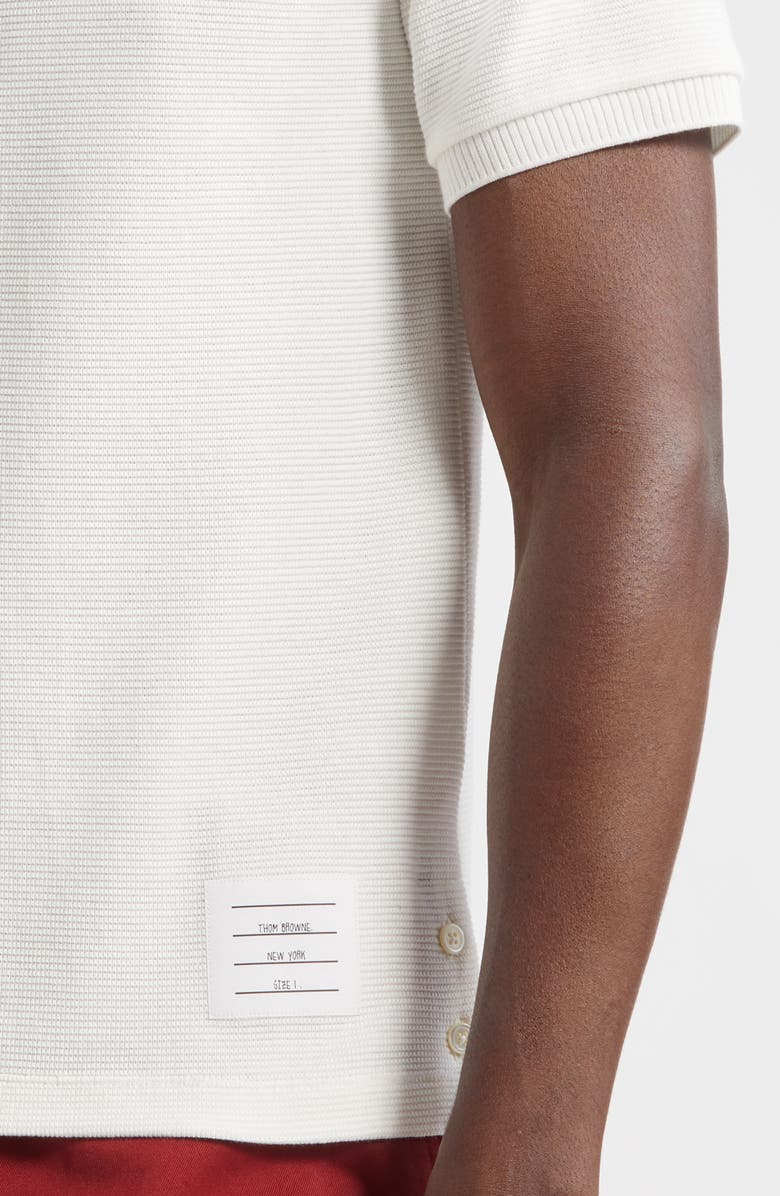 Thom Browne Stripe Trim Waffle Stitch Polo, Alternate, color, Natural White