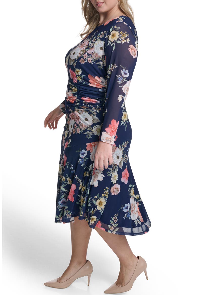 Long Sleeve Mesh Body-Con Midi Dress, Alternate, color, NAVY MULTI