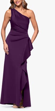 Xscape Evenings One-Shoulder Ruffle Scuba Crepe Gown