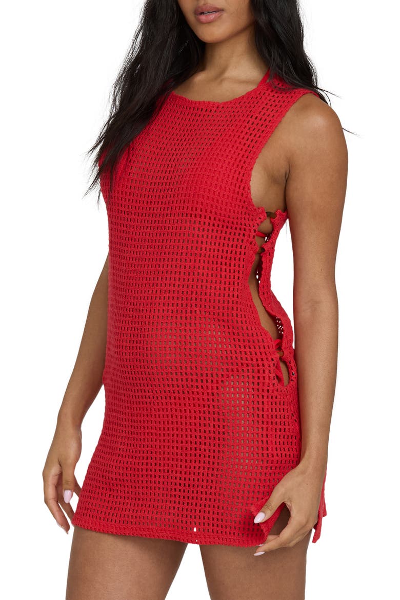 Rising Tides Open Stitch Cover-Up Dress, Alternate, color, FIESTA RED
