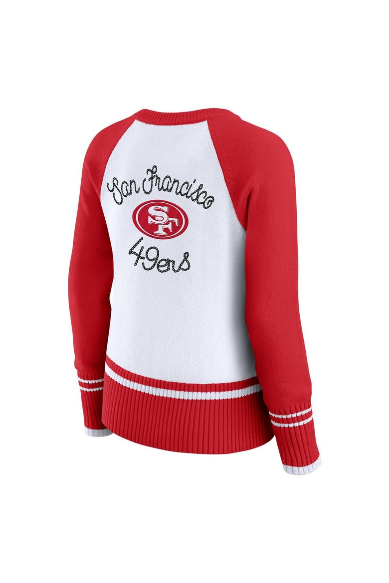 Women's WEAR by Erin Andrews White/Scarlet San Francisco 49ers Colorblock Raglan Sweater, Alternate, color, White