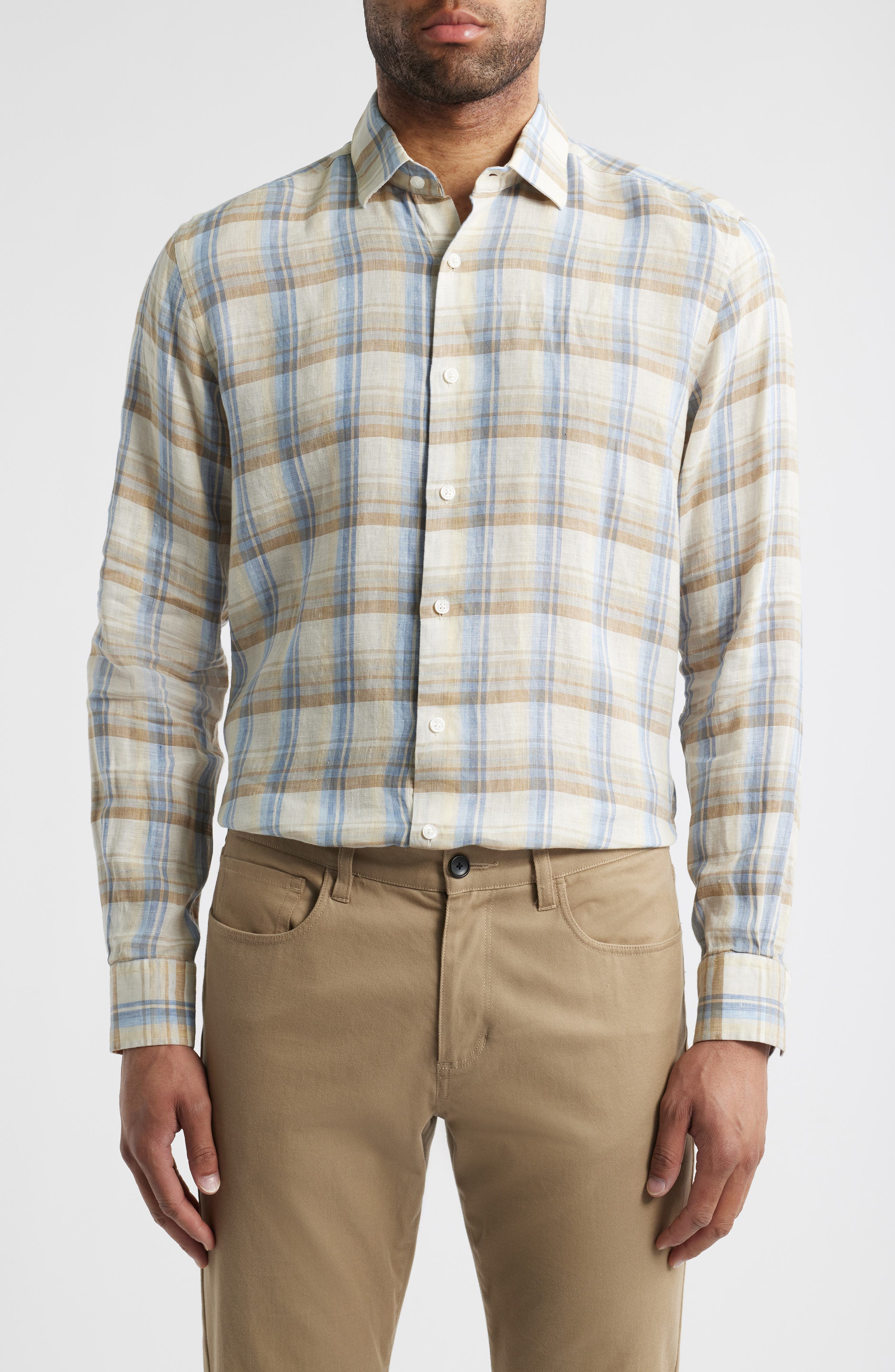 Scott Barber European Plaid Linen Button-Up Shirt
