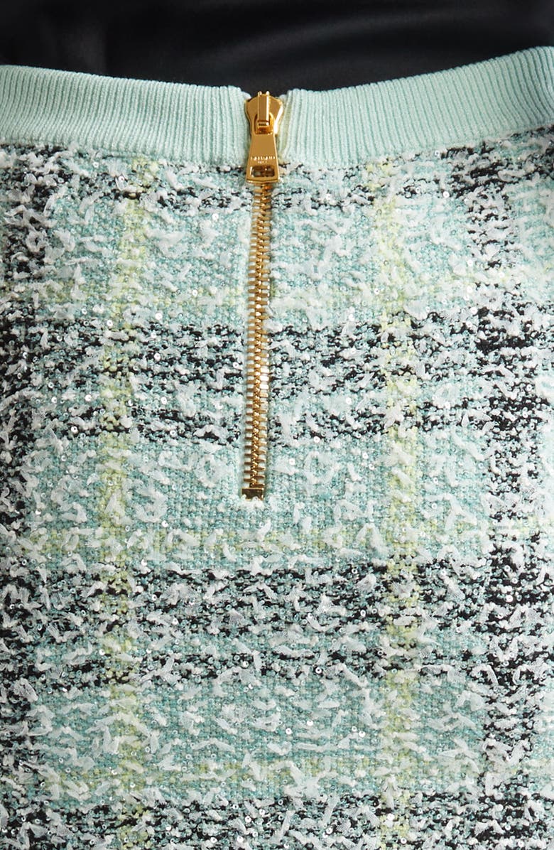 Balmain Glitter Plaid Sweater Miniskirt, Alternate, color, Ulm Pale Green/ Multi
