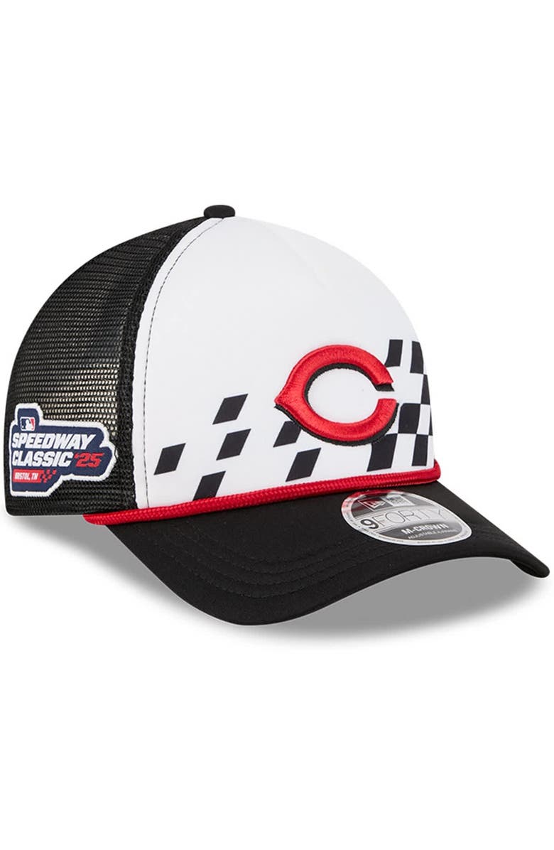 New Era Men's New Era White/Black Cincinnati Reds 2025 MLB Speedway Classic Fashion Pack A-Frame 9FORTY Adjustable Hat, Main, color,