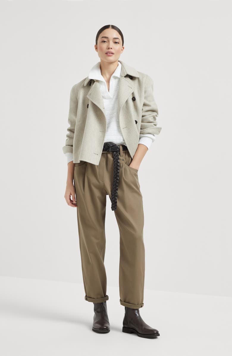 Brunello Cucinelli Cotton Diamond yarn knit polo shirt, Alternate, color, White