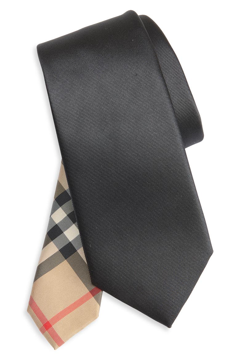 Check Lined EKD Silk Tie, Main, color, BLACK