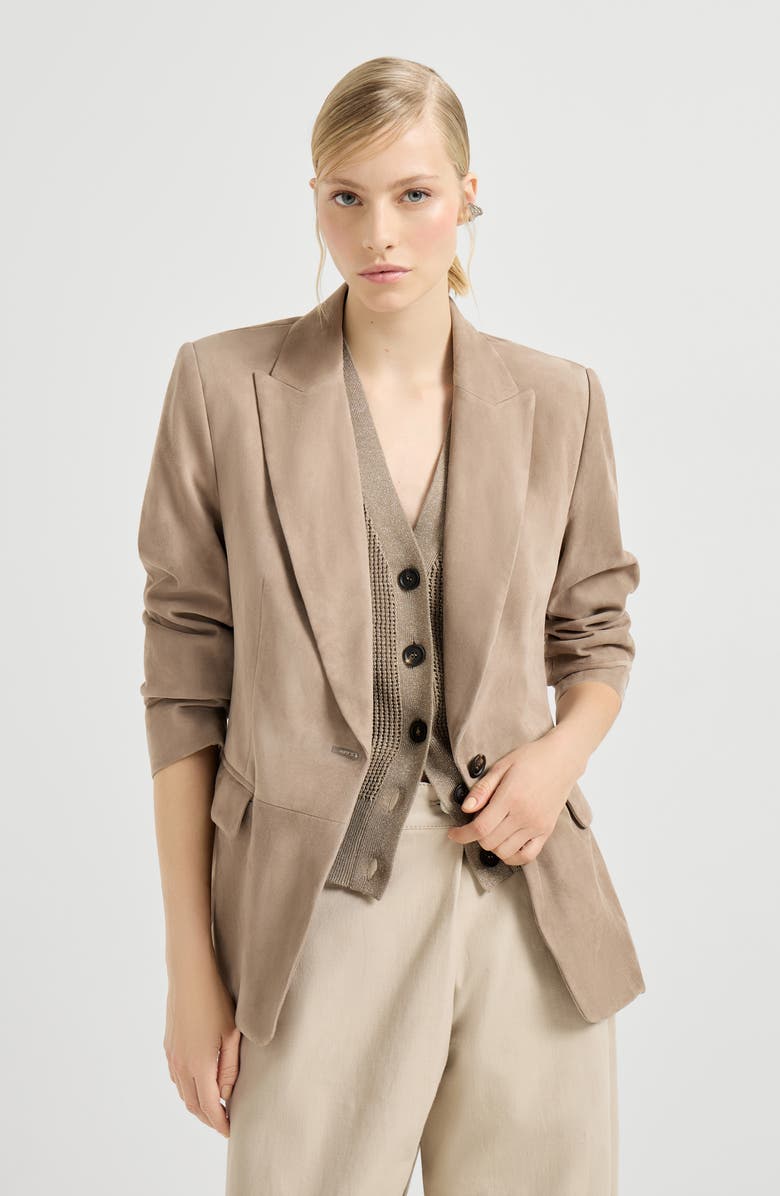 Brunello Cucinelli Suede blazer, Alternate, color, Light Brown