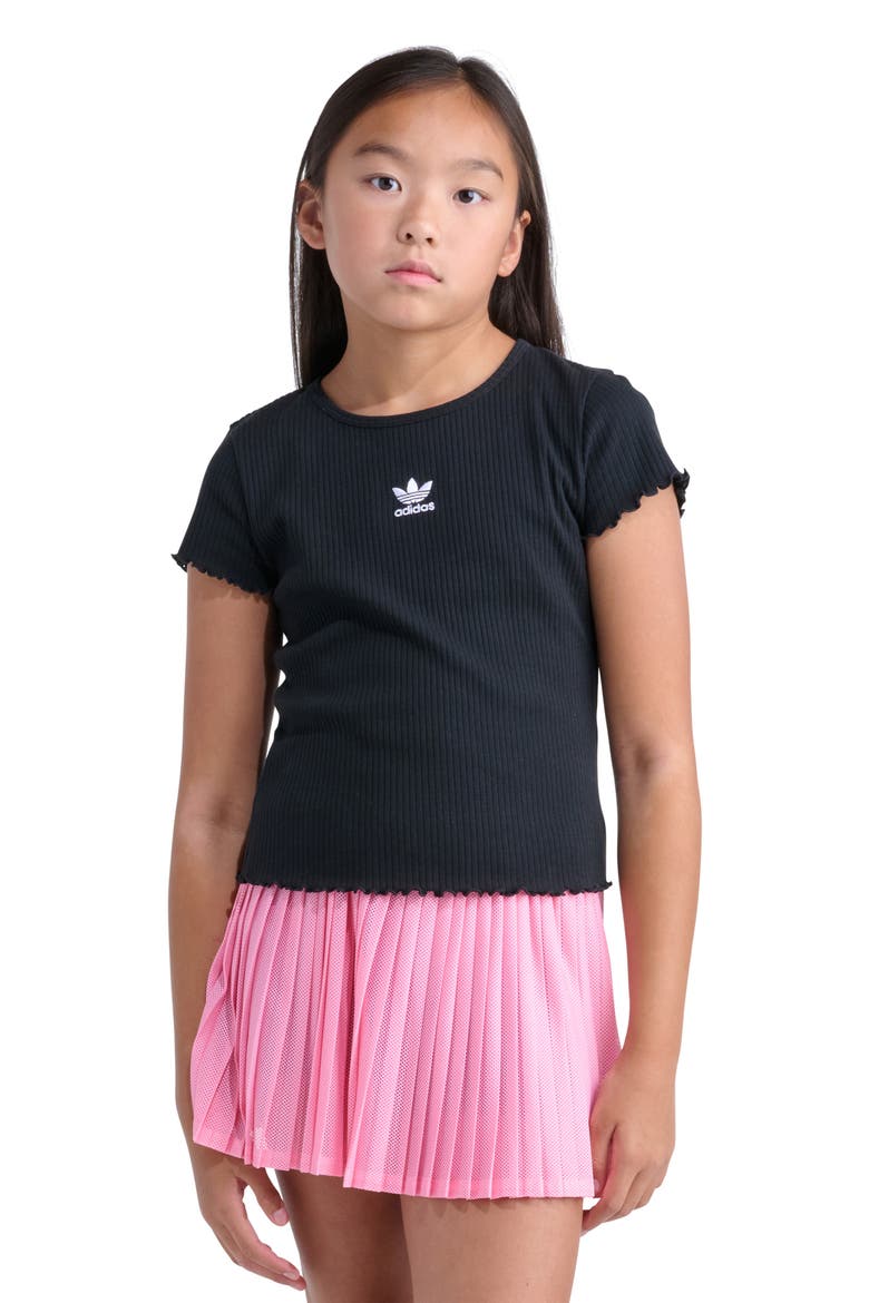 Kids' Lettuce Edge Cotton Rib T-Shirt, Main, color, BLACK