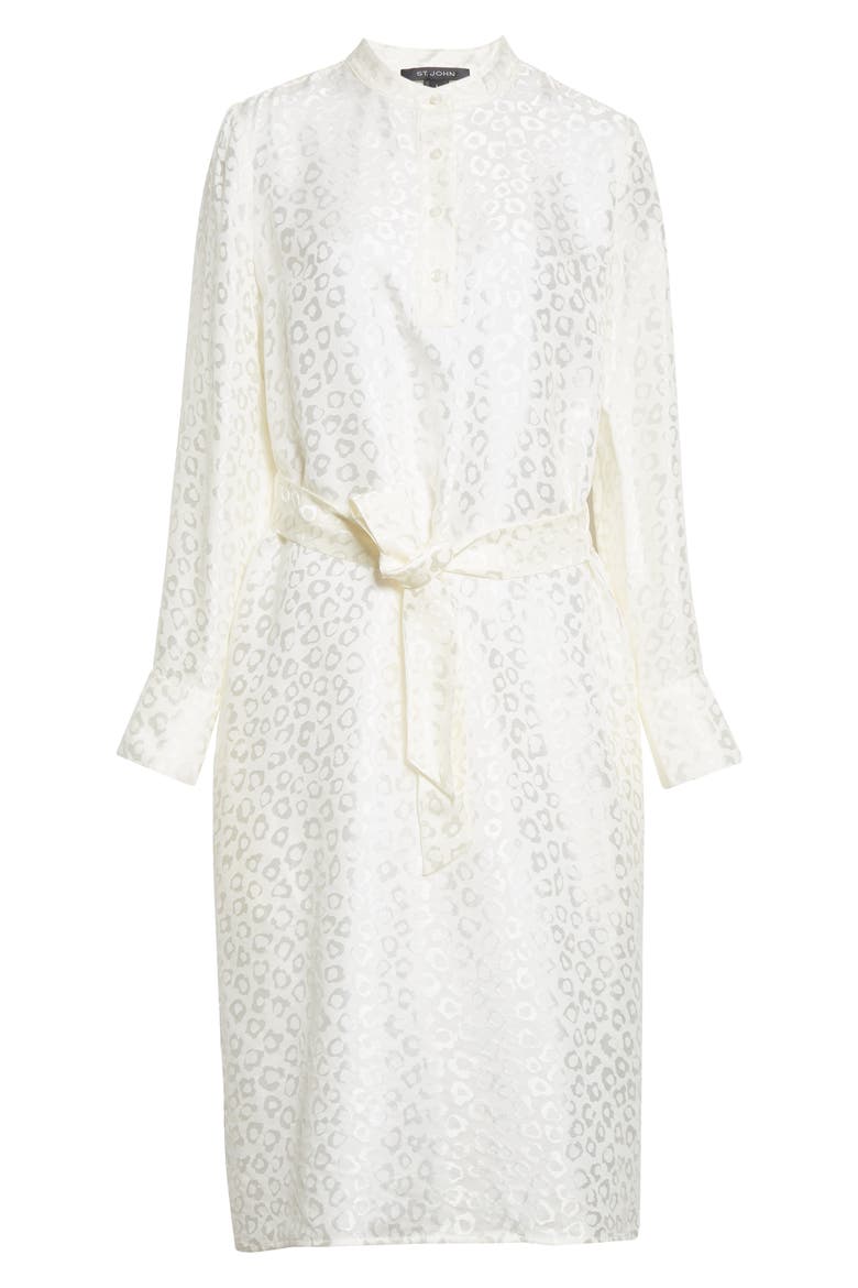 Leopard Jacquard Long Sleeve Shirtdress, Alternate, color, WHITE