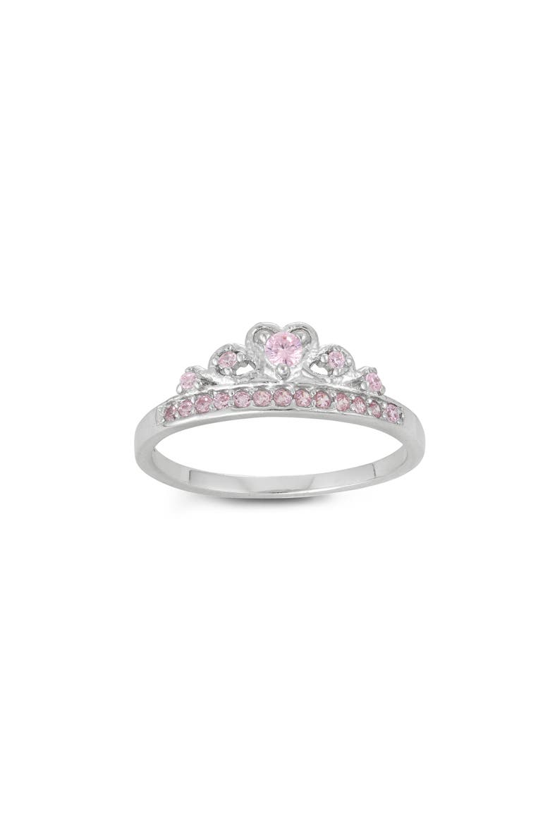 Kids' Sterling Silver Pink Cubic Zirconia Tiara Ring, Main, color, PINK/ SILVER