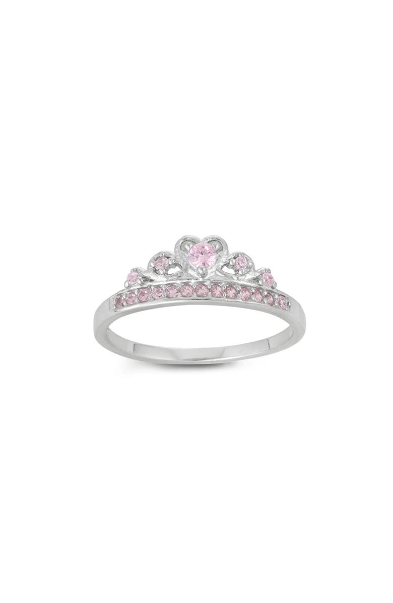 FZN Kids' Sterling Silver Pink Cubic Zirconia Tiara Ring, Main, color, 