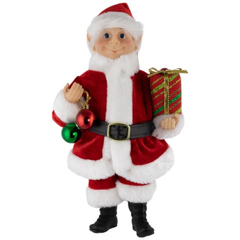 Santa Elf with Gift Christmas Figure - 14"
