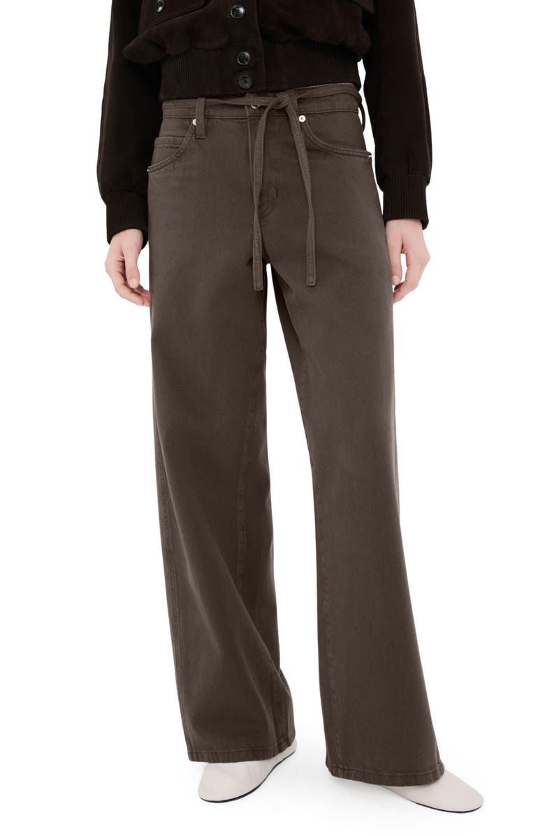 MANGO Belted Wide Leg Jeans, Main, color, Chocolate