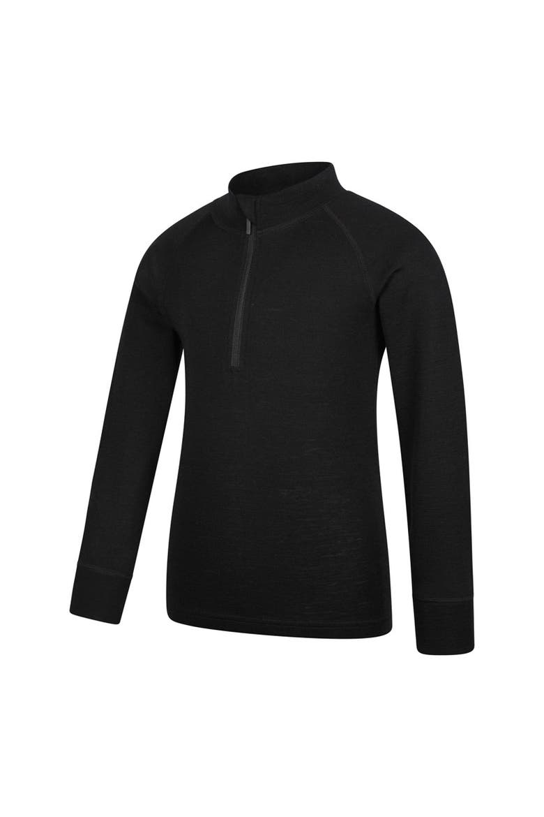 Childrens/Kids Merino Blend Half Zip Base Layer Top, Alternate, color, Black