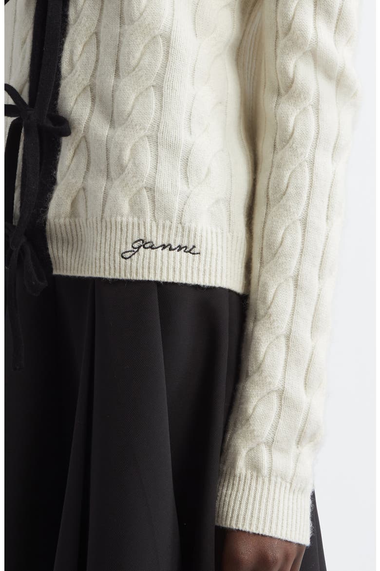 Tie Front Merino Wool & Cashmere Cable Sweater, Alternate, color, EGRET