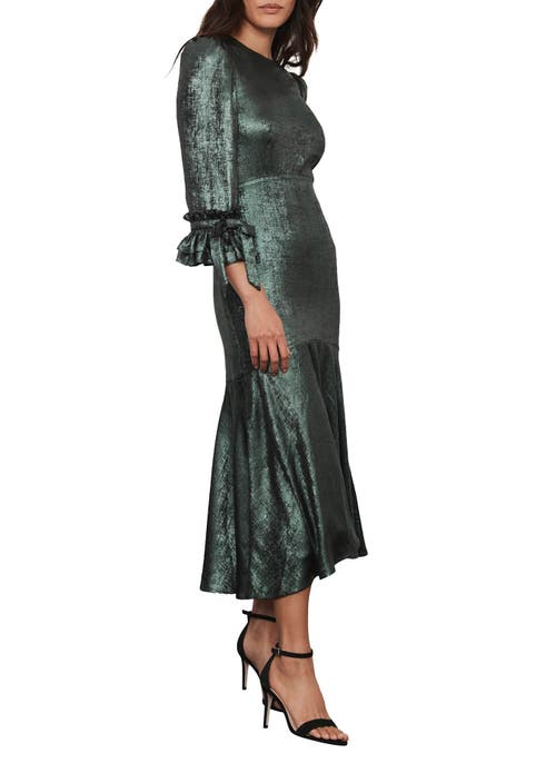 Mint Velvet Metallic Midi Dress In Green