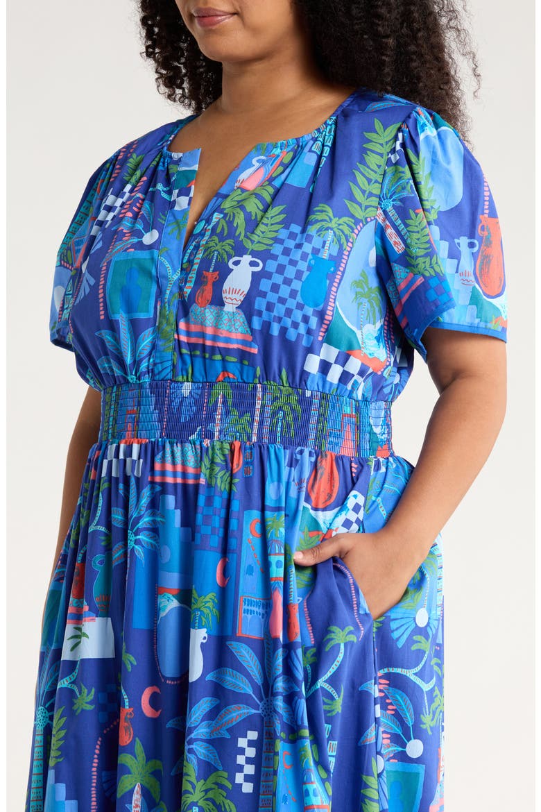 Punta Alta Ordy Tiered Cotton Maxi Dress, Alternate, color, COBALT-COMBO