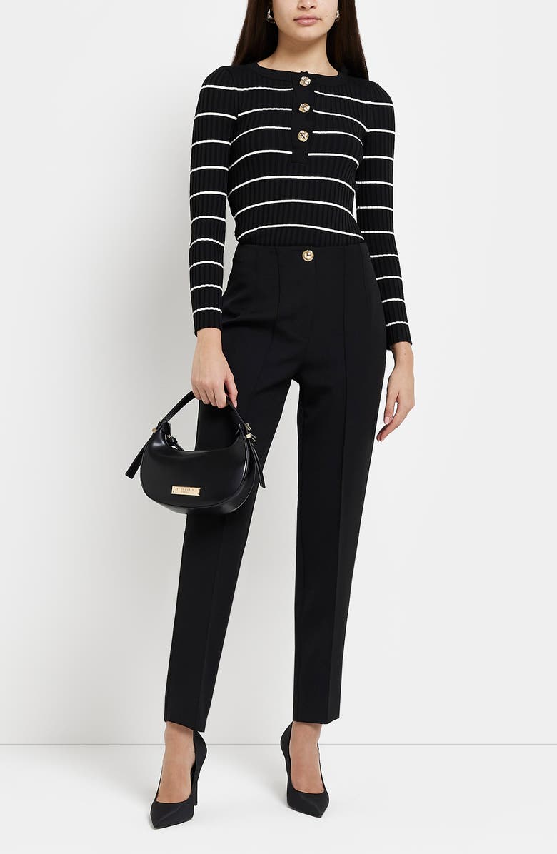 River Island Button High Waist Cigarette Trousers, Alternate, color, 