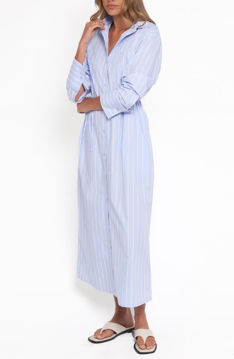 Petal & Pup Harlan Long Sleeve Cotton Shirtdress, Alternate, color, Blue Pink Stripe