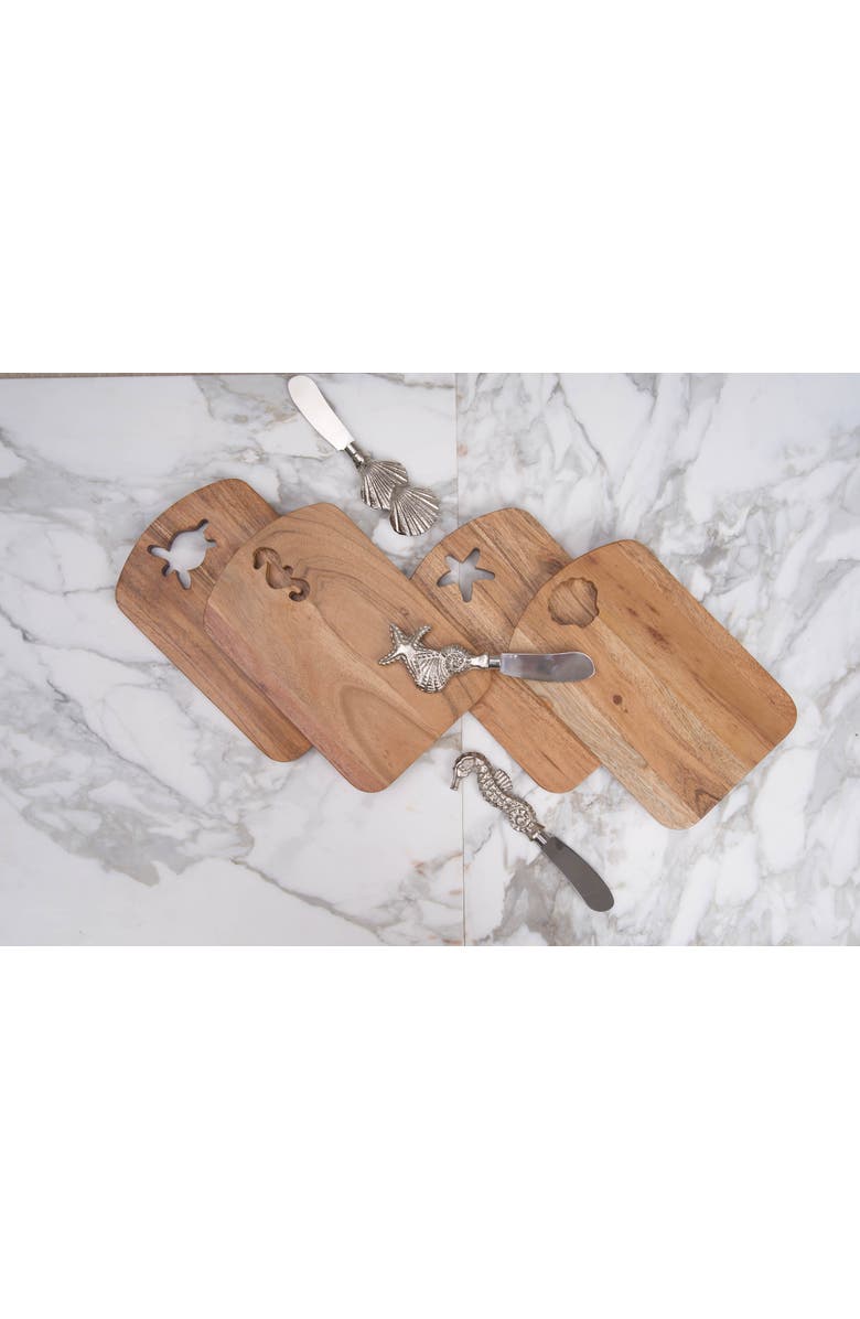 Gallerie II Sea Turtle Coastal Cheese Board Server with Metal Spreader Set of 2, Alternate, color, Silver