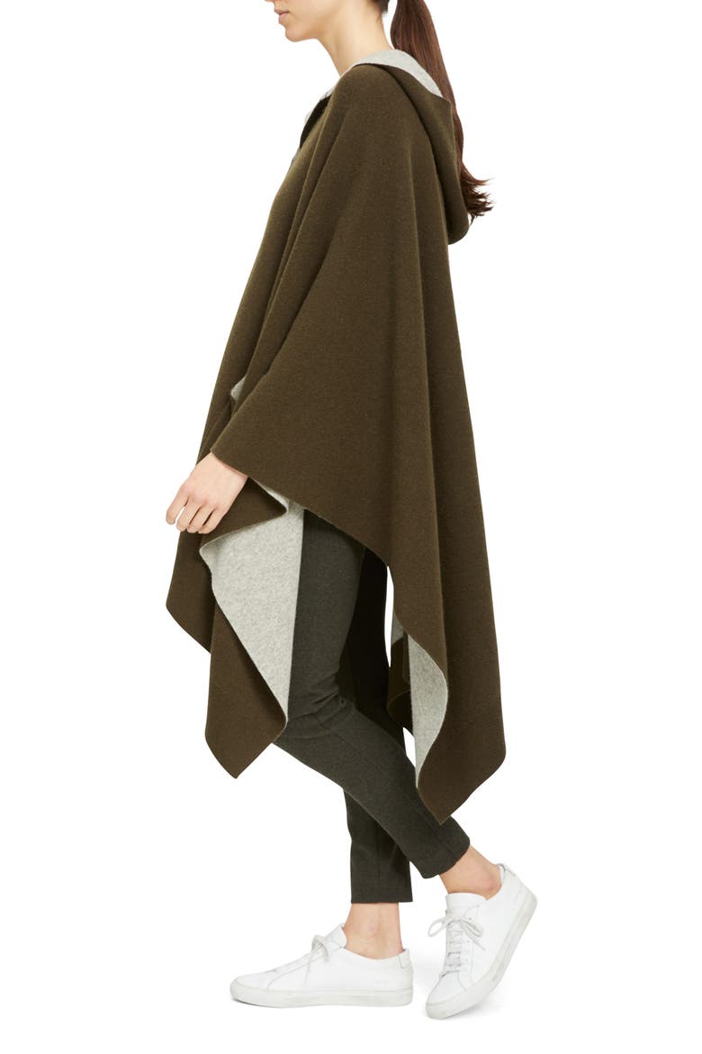 Hooded Wool & Cashmere Poncho, Alternate, color, MILITARY/ OATMEAL