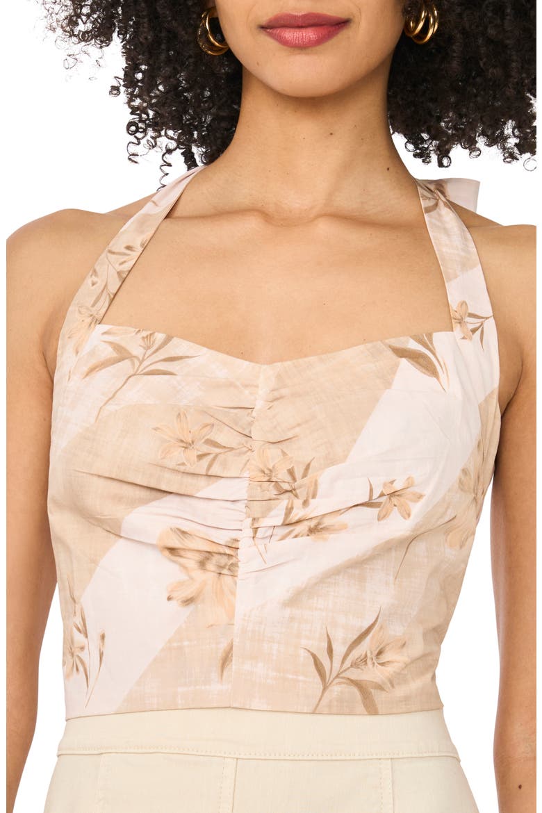 Floral Halter Neck Cotton Crop Top, Alternate, color, IVORY CREAM