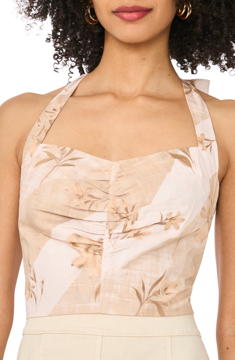 Parker Floral Halter Neck Cotton Crop Top, Alternate, color, Ivory Cream