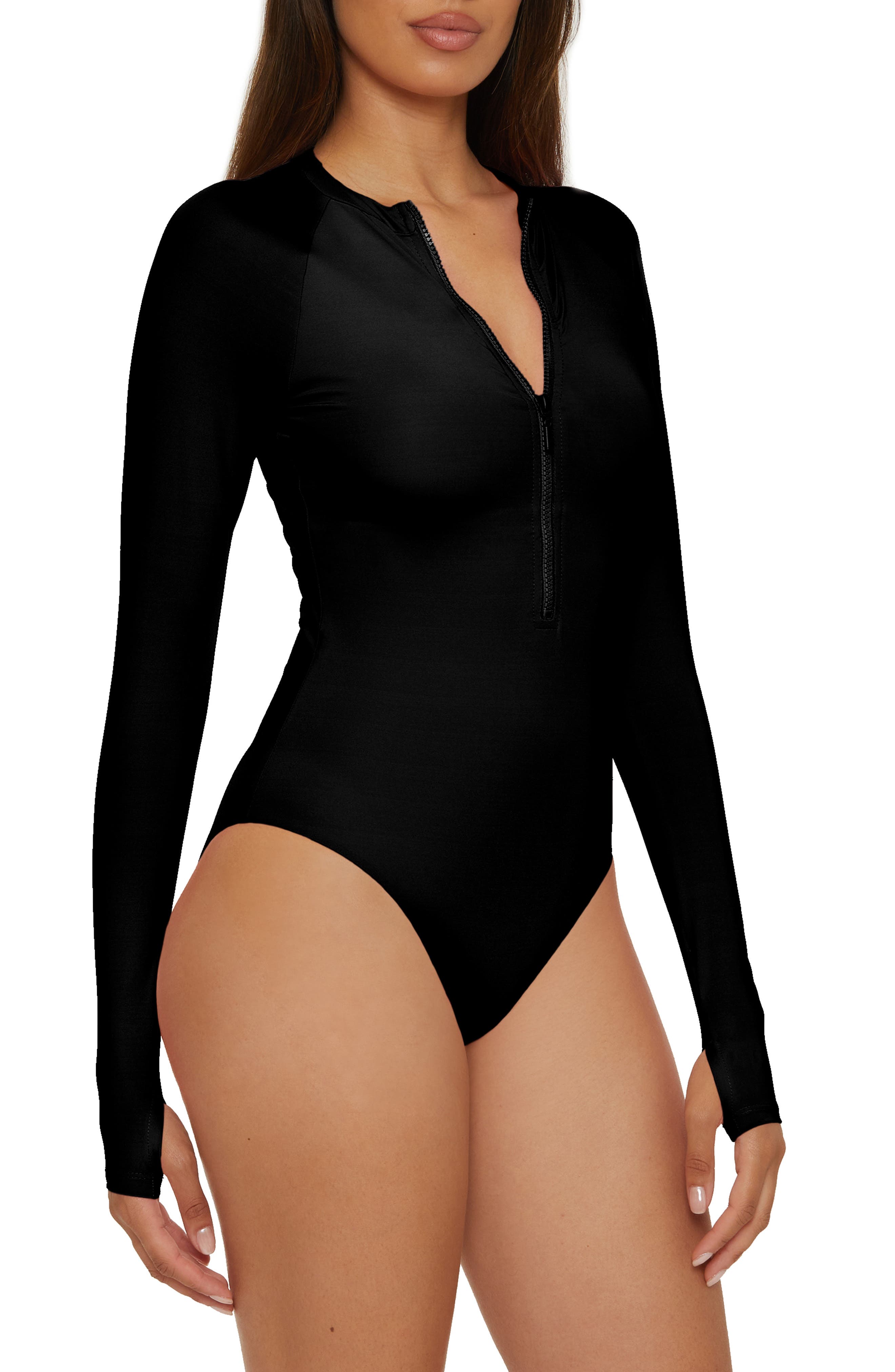Trina Turk Half Zip Long Sleeve One-Piece Rashguard Swimsuit