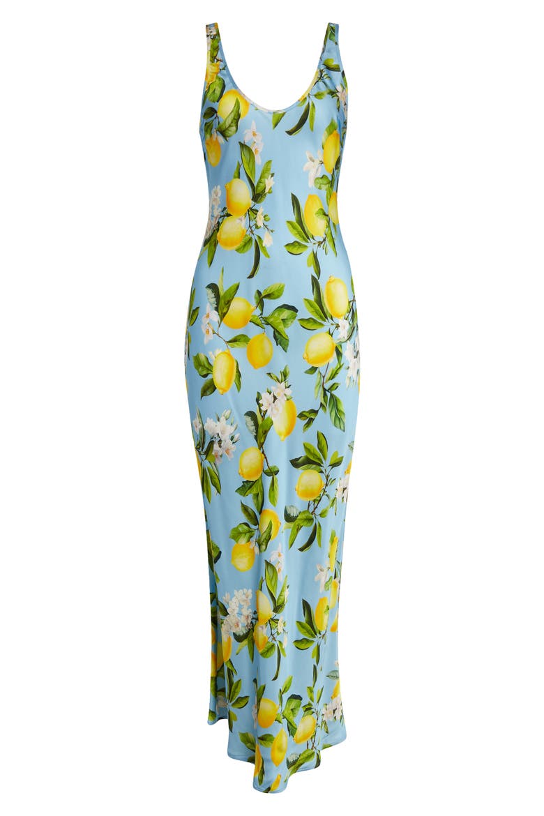 Akiya Lemon Print Satin Tank Dress, Alternate, color, SKY BLUE/ YELLOW FLORAL LEMON