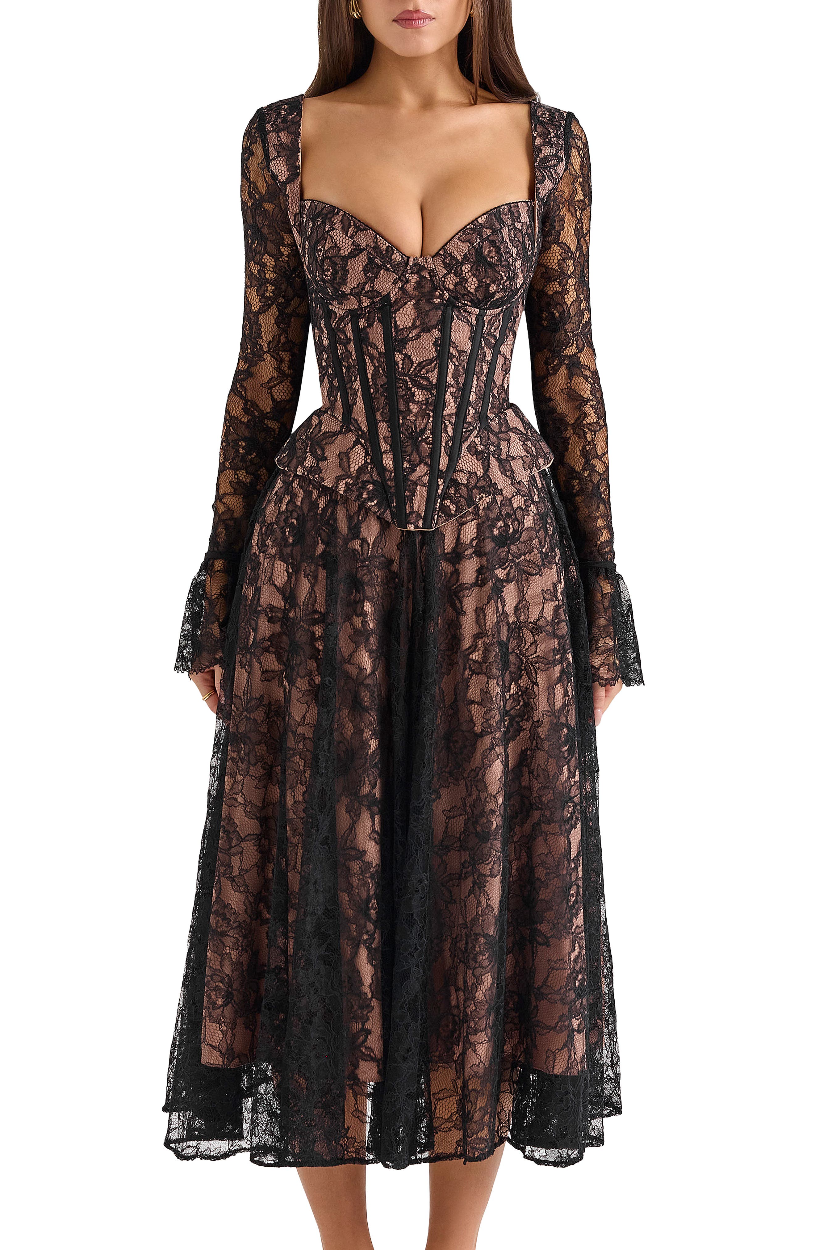 corset dress long sleeve Adora 3079's Corset Gown with Long Sleeves and Off-Shoulder Design sheerdreamz