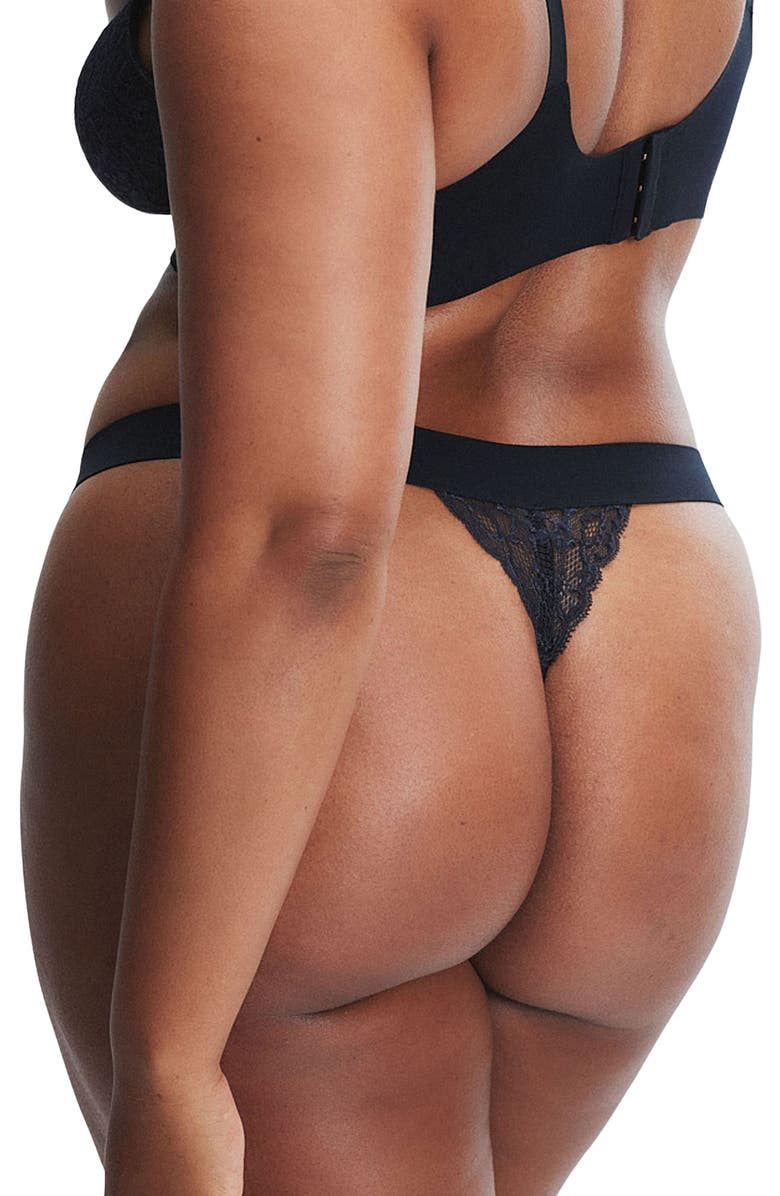 SAVAGE X FENTY Bold Lace Thong, Alternate, color, Black Caviar