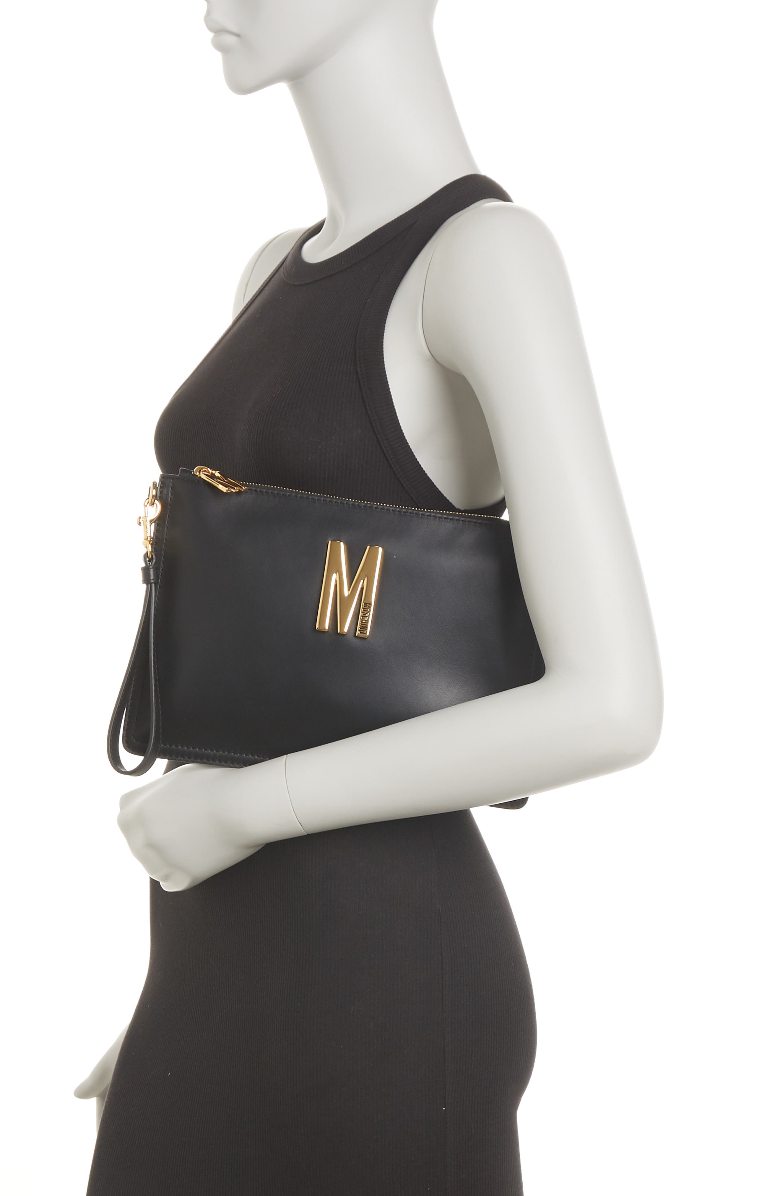 Moschino M Leather Wristlet, Alternate, color, 
